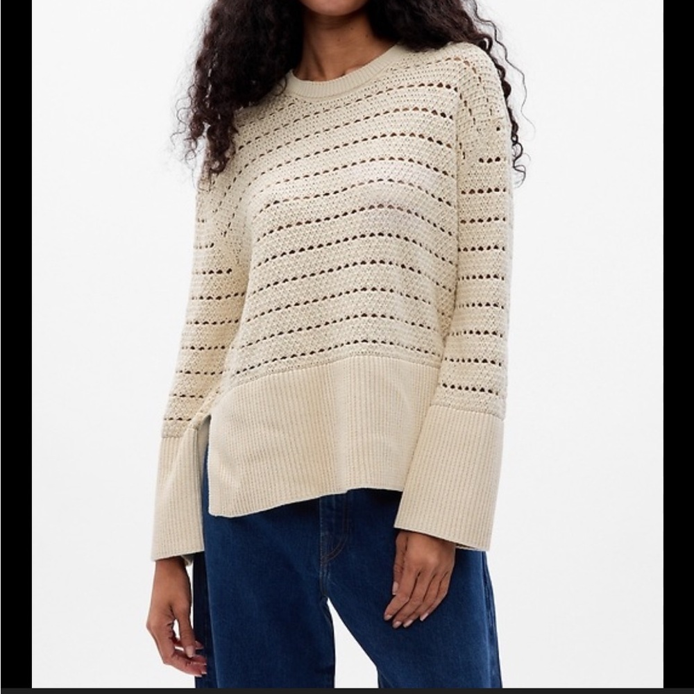 Gap 24/7 Split Hem Crochet Cream Beige Knit Sweater Oversized S